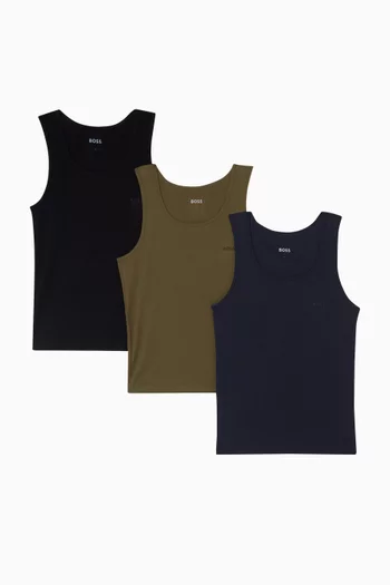 Embroidered Logo Tank Tops in Cotton, Set of 3