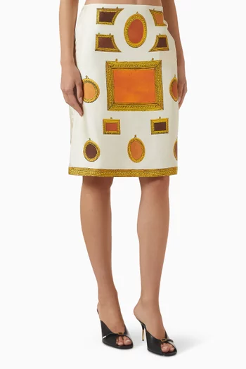 The Gallery-print Midi Skirt in Silk-twill