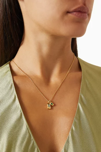 Molten Gemstone Bean Pendant Necklace in 18kt Gold-plated Brass