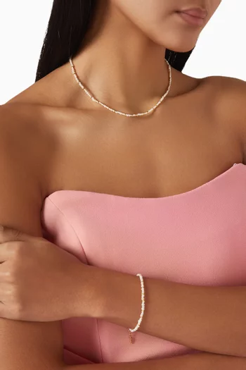 Micro Pearl Beaded Necklace in 18kt Gold-Plated Brass