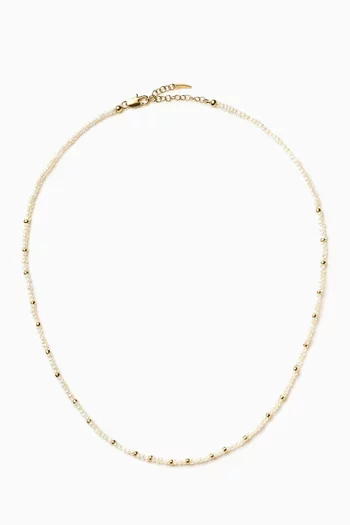 Micro Pearl Beaded Necklace in 18kt Gold-Plated Brass