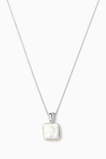 Baya Square Pearl Pendant Necklace in Recycled Sterling Silver plating
