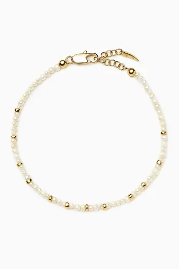 Micro Pearl Beaded Bracelet in 18kt Gold-Plated Gold Brass