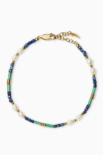 Beaded Gemstone & Pearl Bracelet in 18kt Gold-plated Brass