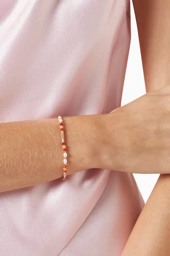 Beaded Gemstone & Pearl Bracelet in 18kt Gold-plated Brass