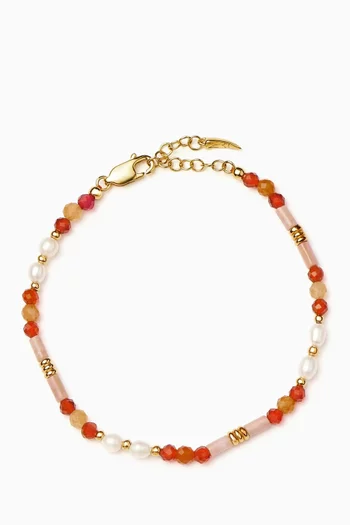 Beaded Gemstone & Pearl Bracelet in 18kt Gold-plated Brass