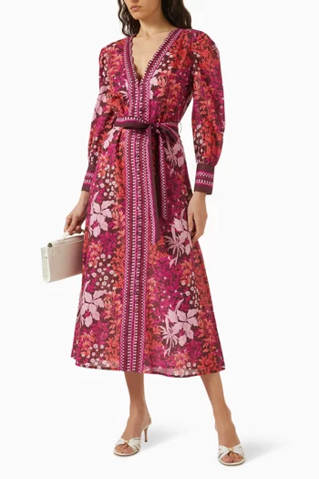 Della V-neck Belted Midi Dress