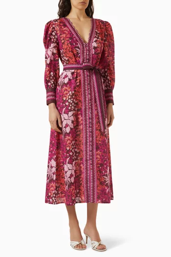 Della V-neck Belted Midi Dress