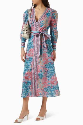 Della V-neck Belted Midi Dress