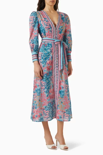 Della V-neck Belted Midi Dress