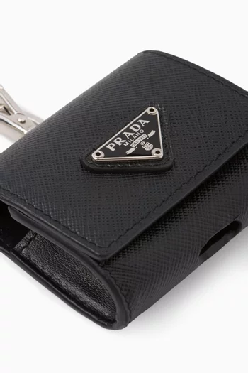 Headphone Case With Keychain in Saffiano Leather
