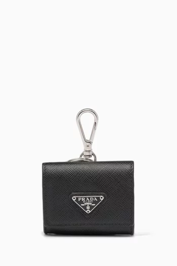 Headphone Case With Keychain in Saffiano Leather