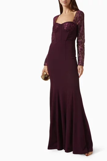 Corset Gown in Lace & Stretch Knit Crepe