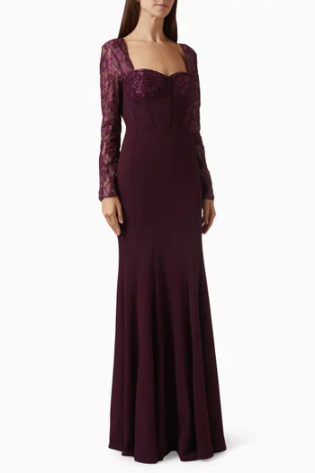 Corset Gown in Lace & Stretch Knit Crepe