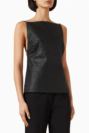 Square Neck Top in Woven Leather
