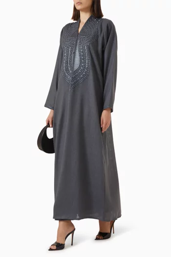 3D Embroidered Abaya in Linen