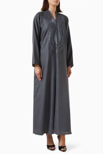 3D Embroidered Abaya in Linen