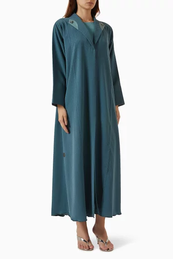 Quilted Panel Structured Coat Abaya in Textured Jacquard