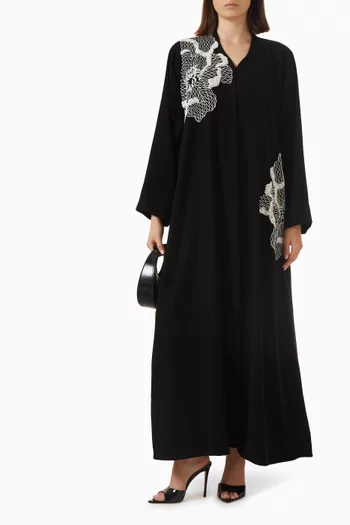 Floral Cord Embroidered Abaya in Crepe