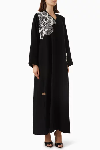 Floral Cord Embroidered Abaya in Crepe