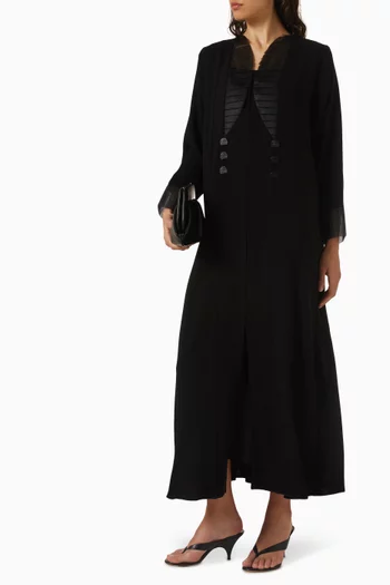 Pleated Panel Abaya in Crepe & Tulle