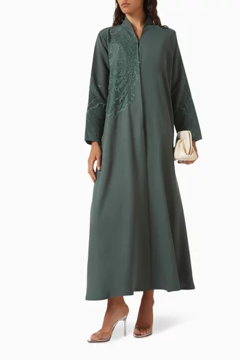Contrast Lace Overlay Abaya in Crepe
