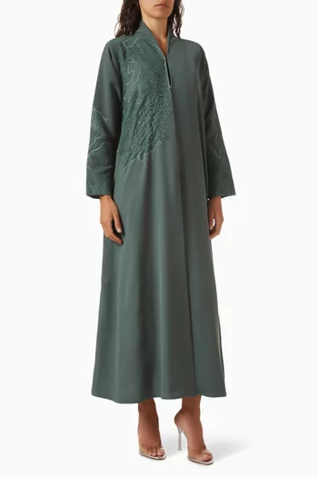 Contrast Lace Overlay Abaya in Crepe