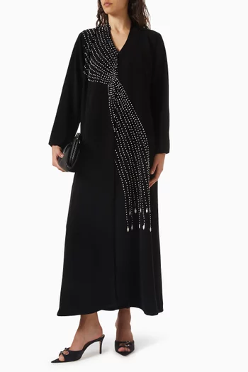 Asymmetric Thread Embroidered Abaya in Crepe