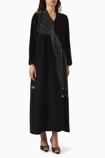 Asymmetric Thread Embroidered Abaya in Crepe