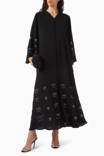Butterfly Embellished Flare Abaya in Nada