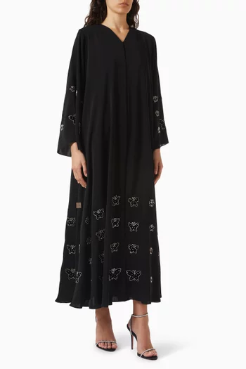 Butterfly Embellished Flare Abaya in Nada