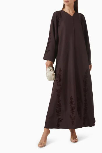 Thread Embroidered Abaya in Linen-blend