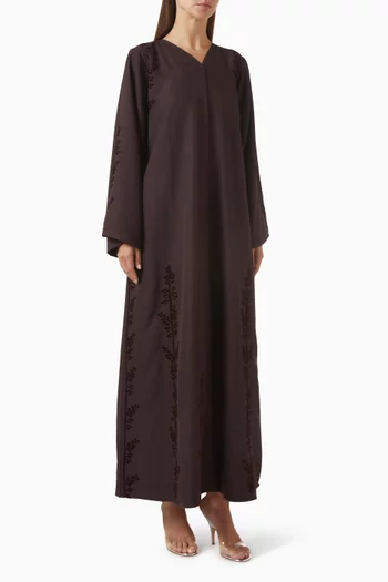 Thread Embroidered Abaya in Linen-blend