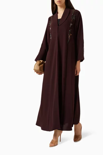 Thread & Bead Embroidered Abaya in Crepe