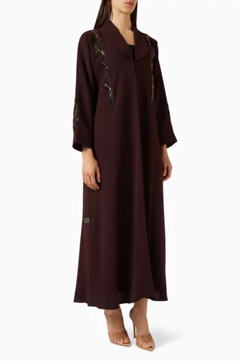 Thread & Bead Embroidered Abaya in Crepe