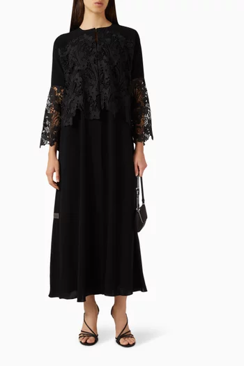 Lace Panel Embroidered Abaya in Crepe