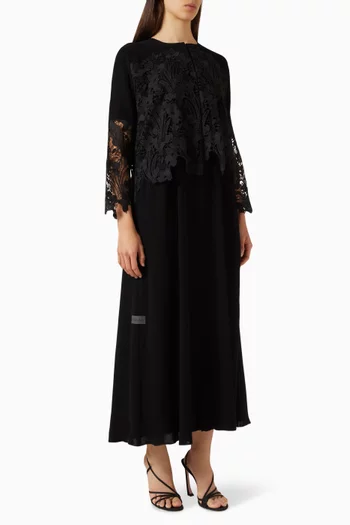 Lace Panel Embroidered Abaya in Crepe