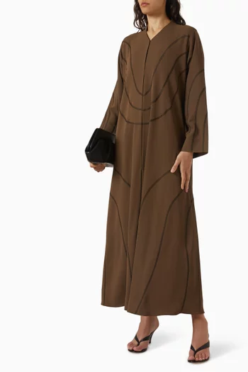 Thread Embroidered Abaya in Nada