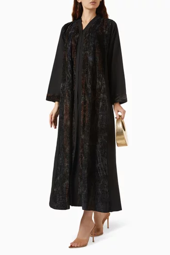 Textured Flare Abaya in Crepe & Velvet