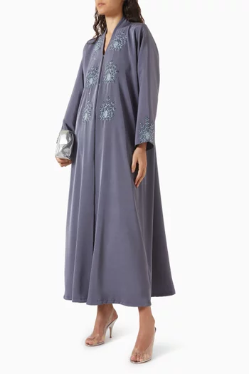 Bead-embellished Abaya in Satin-crepe