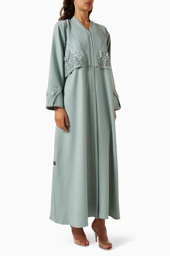 Tonal Thread & Bead-embroidered Abaya in Linen