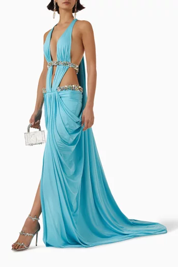 V-neckline Embellished Maxi Dress