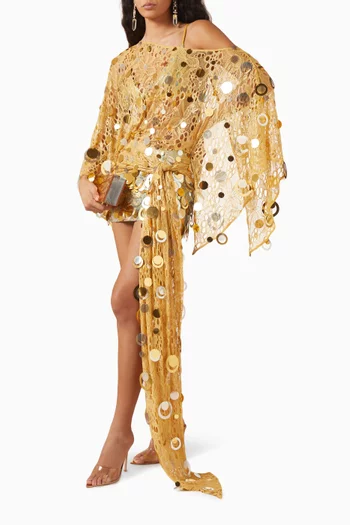 Off-shoulder Embellished Mini Dress in Knit