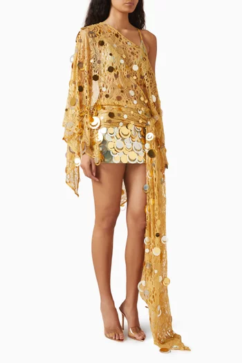 Off-shoulder Embellished Mini Dress in Knit