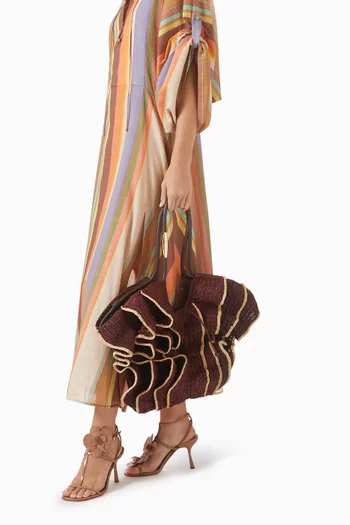 Medium Goldentime Ruffle Tote Bag in Raffia