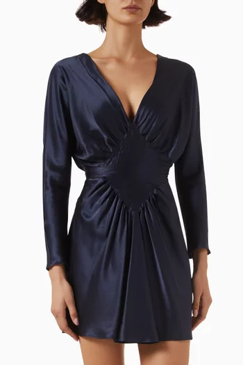Gathered Mini Dress in Silk Satin