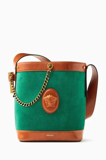 Small Pivot Bucket Bag in Suede & Calf Leather
