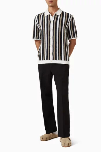 Porto Stripe Crochet Knitted Shirt in Cotton-blend