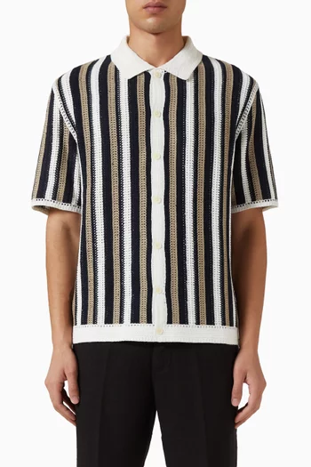 Porto Stripe Crochet Knitted Shirt in Cotton-blend