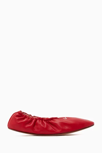 Ruched Ballet Flats in Leather